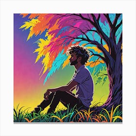 Man Sitting Under A Tree 5 Canvas Print