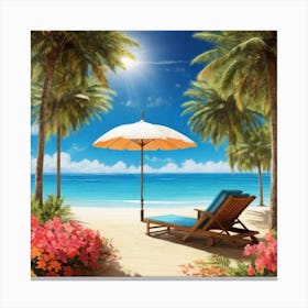 Beach Chair And Umbrella 1 Canvas Print