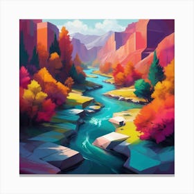 A modern digital painting of a river, with bold, geometric shapes and a vibrant color scheme, showcasing the beauty of technology and nature combined. Canvas Print