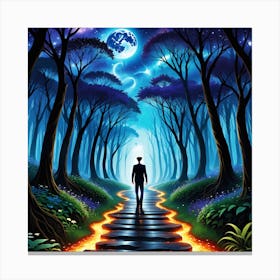 Man Walking Through The Forest Canvas Print