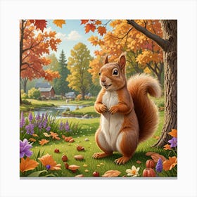 Squirrel In Autumn 1 Canvas Print