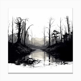 Open Forest Stream Sketch Canvas Print