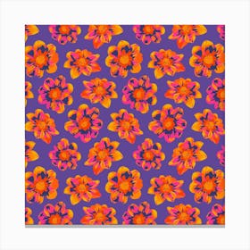 COSMIC COSMOS Multi Abstract Floral Summer Bright Flowers in Fuchsia Pink Orange Yellow on Purple Canvas Print