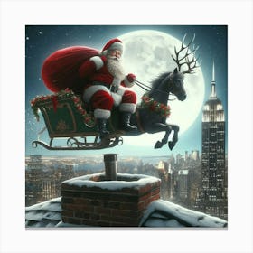 Santa Claus On The Roof Canvas Print