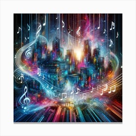 A Dynamic, Abstract Representation Of A Cityscape, Infused With Pulsating Neon Lights 1 Canvas Print