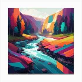 A modern digital painting of a river, with bold, geometric shapes and a vibrant color scheme, showcasing the beauty of technology and nature combined. 2 Canvas Print