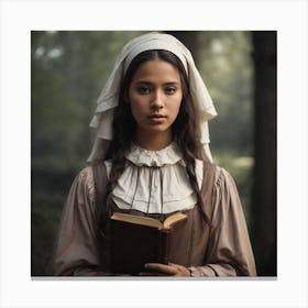 beautiful maid barique renaissance swamp nun girl holding a book Canvas Print