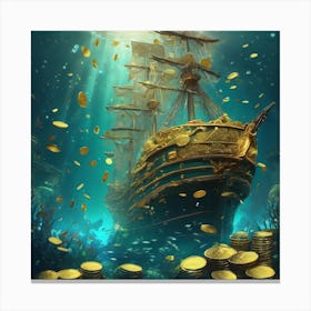 Pirate Ship With Gold Coins Canvas Print
