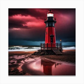 Red Lighthouse At Dusk Canvas Print