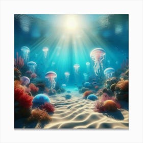 Jellyfish In The Sea Canvas Print