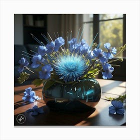 Blue Flowers In A Vase Canvas Print