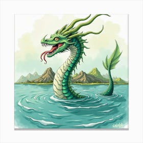 Watercolor Hydra Emerging From A Mythical Greek Lake 1 Canvas Print