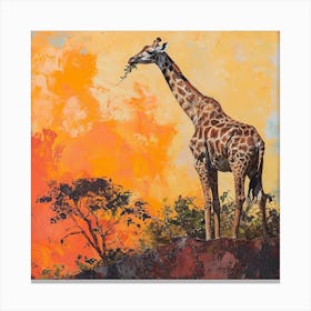 Giraffe On A Mountain Top Brushstroke 2 Canvas Print