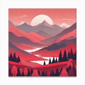 Misty mountains background in red tone 70 Canvas Print