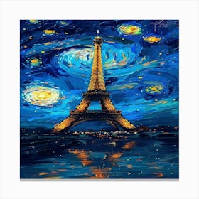 Starry Night At The Eiffel Tower Van Gogh Canvas Print