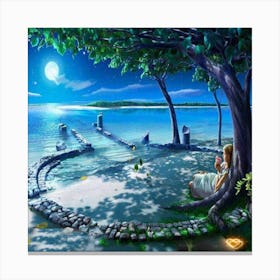 Moonlight At The Beach Canvas Print