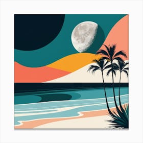 Beach Scene With Palm Trees Canvas Print