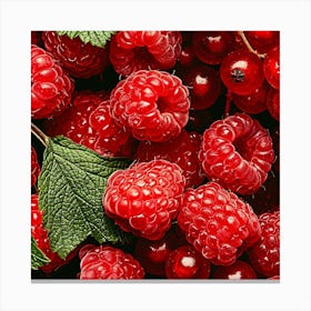 Raspberries And Leaves Canvas Print