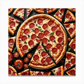 Pepperoni Pizza On Black Background 1 Canvas Print