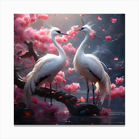 Two Cranes In Cherry Blossoms 1 Canvas Print