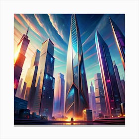 Silhouette Of A Person Standing Before A Futuristic Cityscape Canvas Print