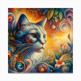 Cat With Flowers Canvas Print