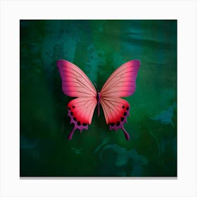 Pink Butterfly On Green Background Canvas Print