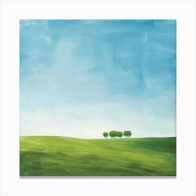 Three Trees On A Green Hill Canvas Print