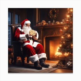 Santa Claus Eating A Cookie Canvas Print