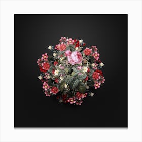 Vintage Pink Cabbage Rose de Mai Flower Wreath on Wrought Iron Black n.0193 Canvas Print