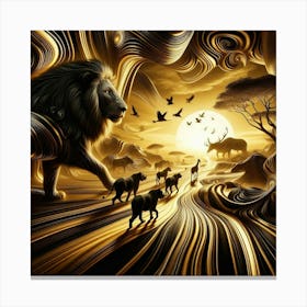 Lions In The Sunset Canvas Print