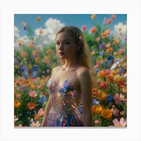 Girl In A Flower Field 4 Canvas Print