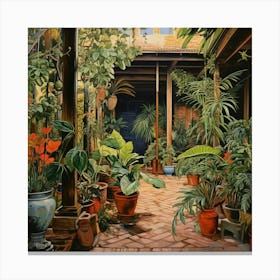 Courtyard With Potted Plants 1 Canvas Print