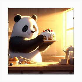 Panda Bear Eating Cake Canvas Print