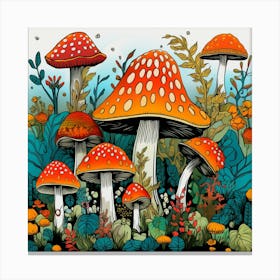 Mushrooms In The Forest 111 Canvas Print