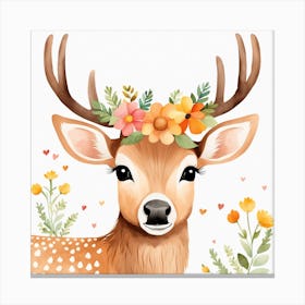 Floral Baby Elk Nursery Illustration (10) Canvas Print