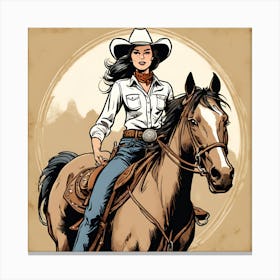 Cowgirl On Horse Vintage Poster 15 Canvas Print