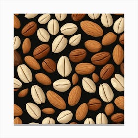 Almonds On Black Background Canvas Print