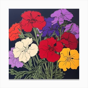 Phlox Pop Art Illustration Square Canvas Print