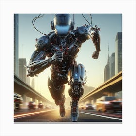Robot Running In The City Canvas Print