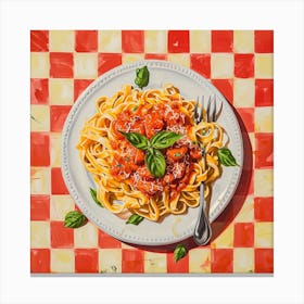 Spaghetti Tomato Sauce Pastel Checkerboard 2 Canvas Print