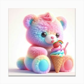 Teddy Bear With Ice Cream Canvas Print
