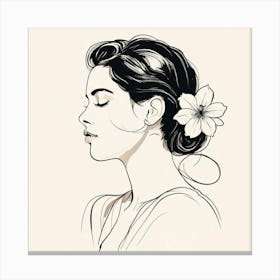 Portrait Of A Woman,A Single Elegant Line Drawing Of A Womans Profile With A Flower Canvas Print