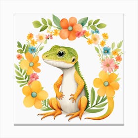 Floral Baby Lizard Nursery Illustration (21) Canvas Print