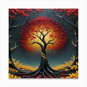 solid color gradient tree with golden leaves and twisted and intertwined branches 3D oil painting 3 Canvas Print