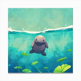 Baby Manatee Taking A Swim Tiny World Environmental Art print 3 Canvas Print