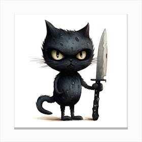 Black Cat With Knife Canvas Print