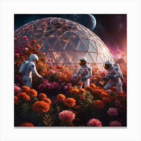 Moon floriculture under domes. Canvas Print