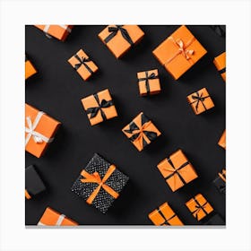 Christmas Gift Boxes On Black Background 2 Canvas Print