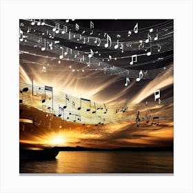 Sunset With Music Notes 5 Canvas Print